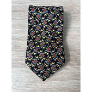 Valentino Cravatte Hand Made Black and Gold Geometric 100% Silk Designer Tie